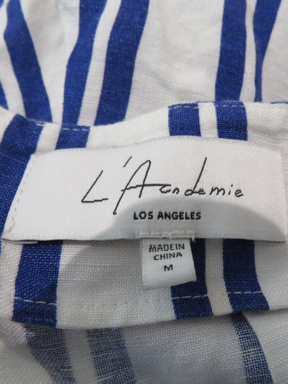 L'ACADEMIE The Lani Pant White Blue Stripe Medium Linen Blend Preppy Coastal - Picture 13 of 14